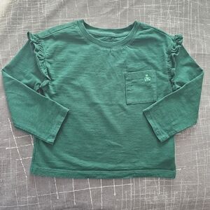 EUC GAP Kids Emerald Green Long Sleeve Ruffle Shirt with Pocket, 3 Years